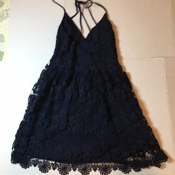 Hollister Dresses & Skirts - HOLLISTER XS Black Crocheted Lace Fabric,Spaghetti Straps,Side Zipper